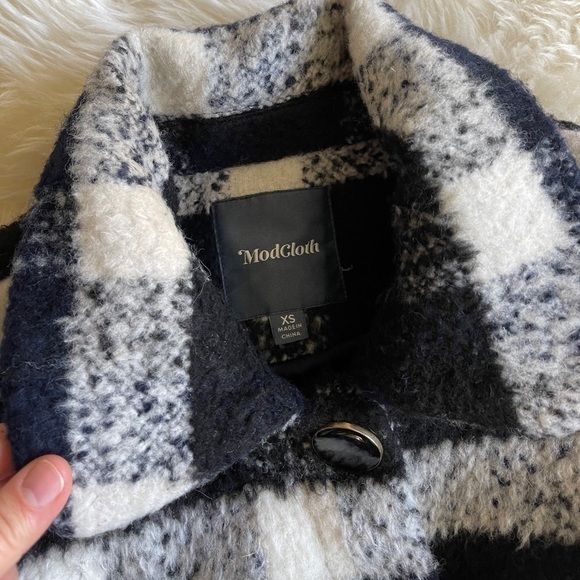 Modcloth Blue Plaid Pea Coat Wool Button Front XS - Picture 5 of 9
